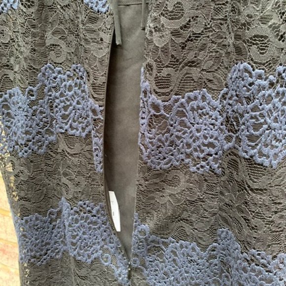 Ann Taylor Loft Black Navy Blue Striped Lace Sheer Shift Dress Sz 8 -NWT - Picture 8 of 14